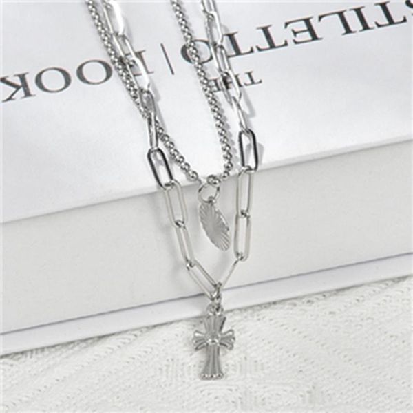 pendant necklaces romantic cross necklace for woman stainless steel metal texture choker double anniversary woman's gift, Silver
pendant necklaces romantic cross necklace for woman stainless steel metal texture choker double anniversary woman's gift, Silver