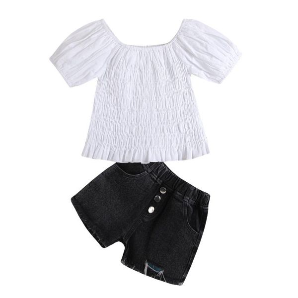 fashion girls summer short sleeve t-shirts solid denim button pants toddler children kids baby clothes sets 2pcs 1-6y clothing, White
fashion girls summer short sleeve t-shirts solid denim button pants toddler children kids baby clothes sets 2pcs 1-6y clothing, White
