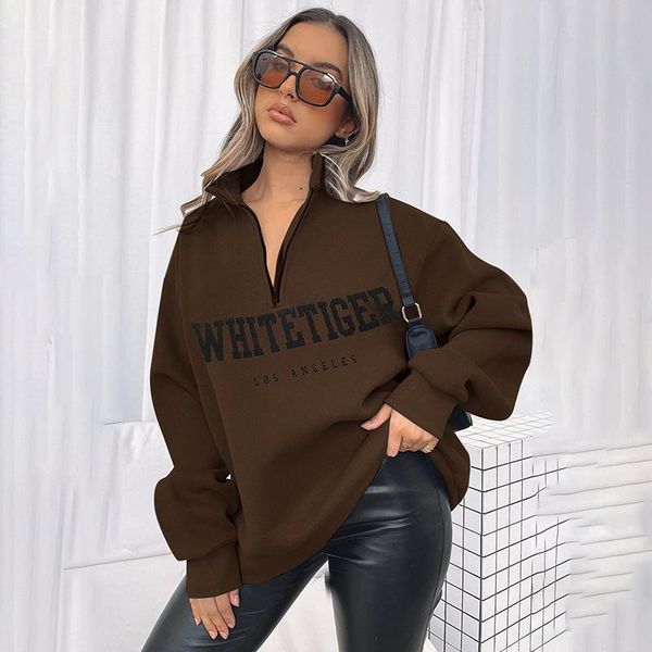 women's t-shirt 2021autumn and winter jydg loose casual english letter printed front middle zipper sweater, White
women's t-shirt 2021autumn and winter jydg loose casual english letter printed front middle zipper sweater, White