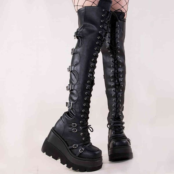 boots brand luxury ladies lace up buckle gothic wees design knee high shoes platform punk women cool boots, Black
boots brand luxury ladies lace up buckle gothic wees design knee high shoes platform punk women cool boots, Black