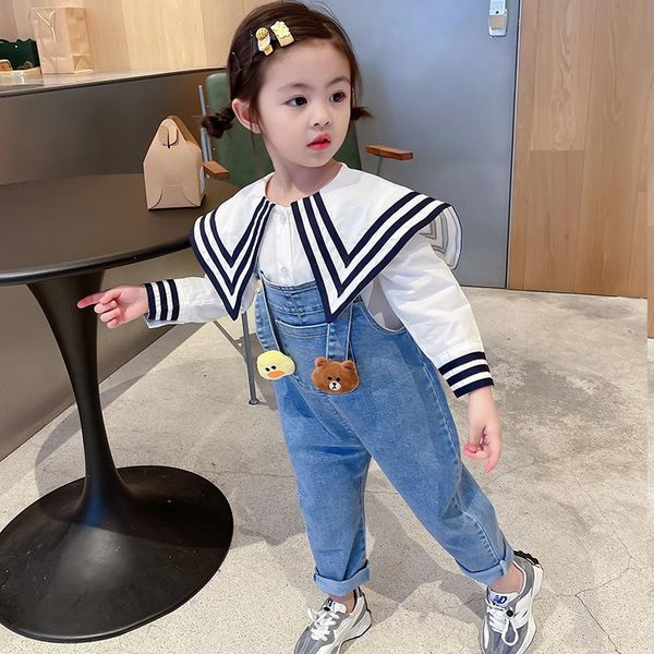 girls' overalls the spring and autumn period han edition baby pants brim stylish children's jeans, Blue
girls' overalls the spring and autumn period han edition baby pants brim stylish children's jeans, Blue
