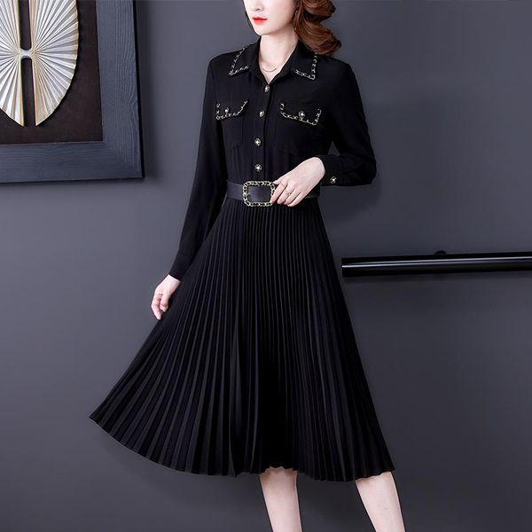 casual dresses 2021women chic black -5xl slim pleated dress spring autumn vintage office lady midi shirt elegant party vestidos, Black;gray
casual dresses 2021women chic black -5xl slim pleated dress spring autumn vintage office lady midi shirt elegant party vestidos, Black;gray