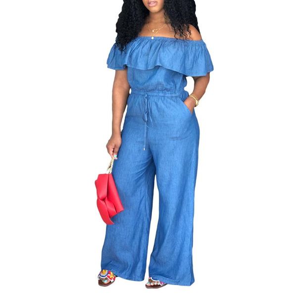 women's jumpsuits & rompers summer women denim jumpsuit off shoulder ruffles drawstring casual wide leg pants 88, Black;white
women's jumpsuits & rompers summer women denim jumpsuit off shoulder ruffles drawstring casual wide leg pants 88, Black;white