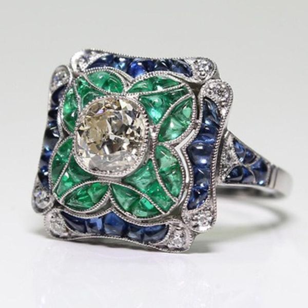 wedding rings vintage green stone for women romantic ring silver colors white cz with blue cystal luxury jewelry wholesale, Slivery;golden 
wedding rings vintage green stone for women romantic ring silver colors white cz with blue cystal luxury jewelry wholesale, Slivery;golden