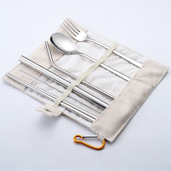 dinnerware sets portable tableware set 304 stainless steel cutlery flatware with case reusable travel spoon fork straw