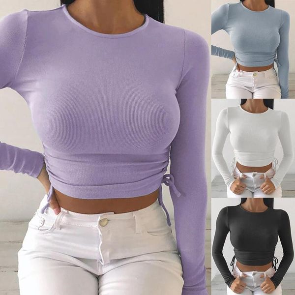 women's t-shirt women basic long sleeve o neck tshirt for short pullovers t shirt slim side drawstring, White
women's t-shirt women basic long sleeve o neck tshirt for short pullovers t shirt slim side drawstring, White