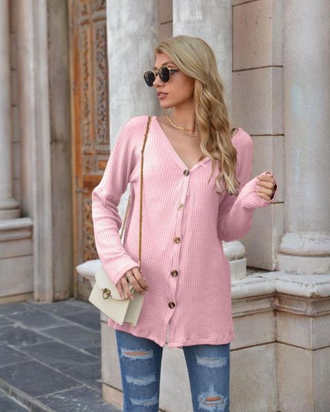 women's knits & tees autumn knitted waffle button v neck long sleeve loose knitwear women clothing cardigan female, White
women's knits & tees autumn knitted waffle button v neck long sleeve loose knitwear women clothing cardigan female, White