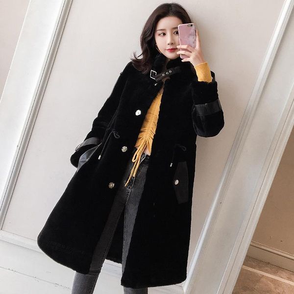 women's fur & faux natural coat women long sheep shearling autumn winter female jacket korean clothes 2021 abrigo mujer pmyt9868 pph158, Black
women's fur & faux natural coat women long sheep shearling autumn winter female jacket korean clothes 2021 abrigo mujer pmyt9868 pph158, Black