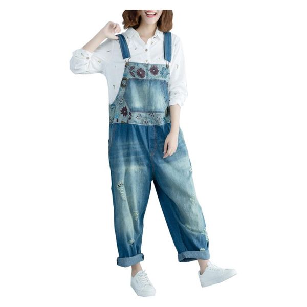 women's jeans women loose printed denim bib overalls holes ripped big pocket coveralls jumpsuits, Blue
women's jeans women loose printed denim bib overalls holes ripped big pocket coveralls jumpsuits, Blue