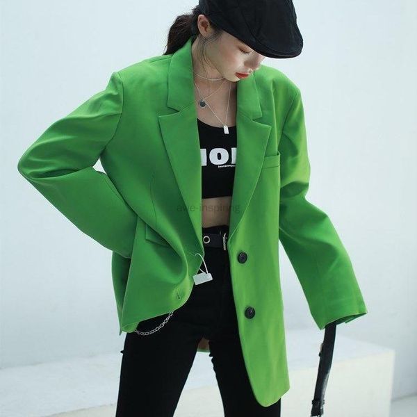 women's suits & blazers autumn 2021 green full loose suit fashion big pocket coat office lady blazer spring notched single-brea, White;black