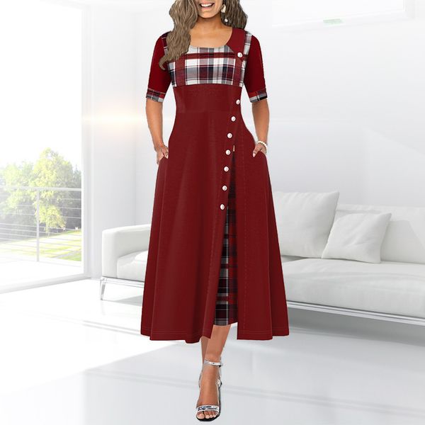 factory7onn short women's plaid contrast 2020 sleeve temperament summer long skirt swing dress, White;black
factory7onn short women's plaid contrast 2020 sleeve temperament summer long skirt swing dress, White;black