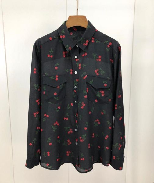 100% silk women cherry print long sleeve double pockets sweet blouse shirt women's blouses & shirts, White
100% silk women cherry print long sleeve double pockets sweet blouse shirt women's blouses & shirts, White