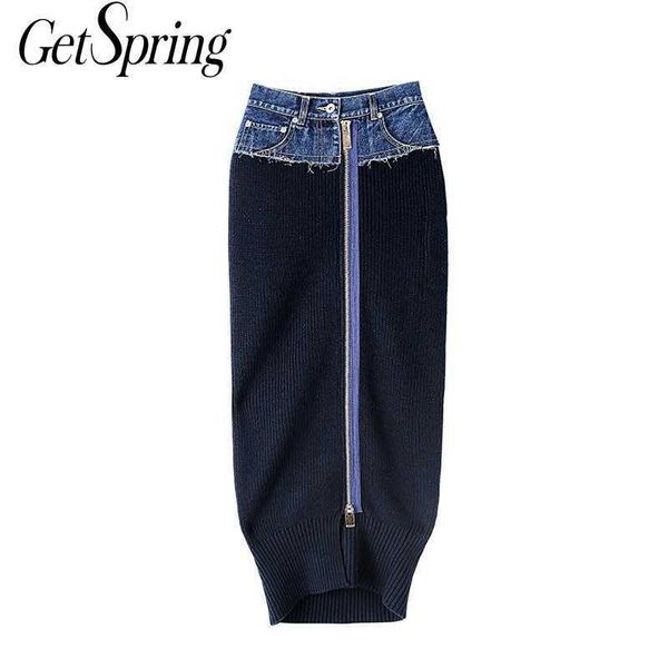 getspring women skirt denim patchwork knitting skirts womens color matching vintage casual long high waist woman clothes 210601, Black
getspring women skirt denim patchwork knitting skirts womens color matching vintage casual long high waist woman clothes 210601, Black