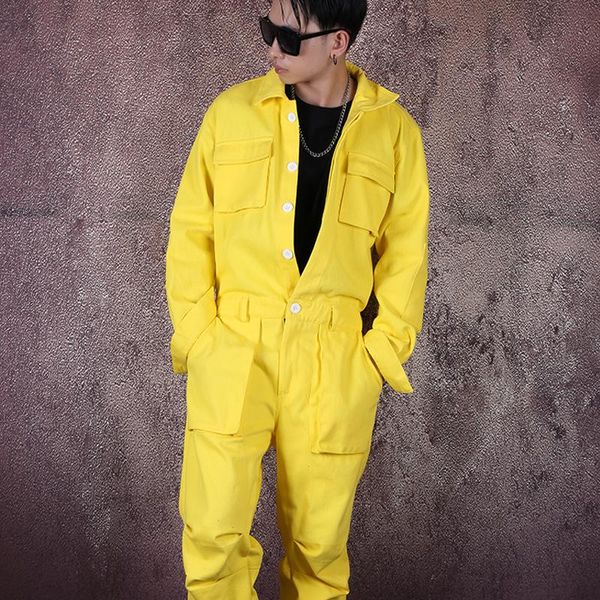 men's pants yellow jumpsuit overalls tooling nightclub male hairstylist vintage fashion streetwear casual cargo, Black
men's pants yellow jumpsuit overalls tooling nightclub male hairstylist vintage fashion streetwear casual cargo, Black