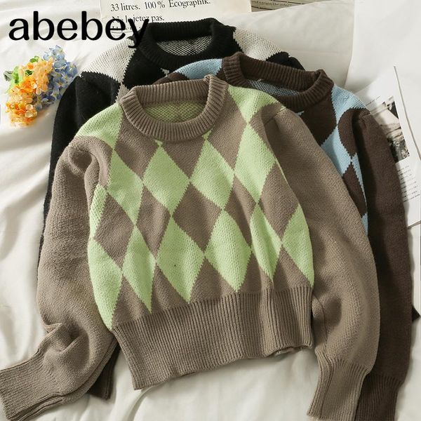 women's sweaters vintage o-neck long sleeve knitted pullover color matching plaid print high waist short sweater 2021 autumn winter, White;black
women's sweaters vintage o-neck long sleeve knitted pullover color matching plaid print high waist short sweater 2021 autumn winter, White;black