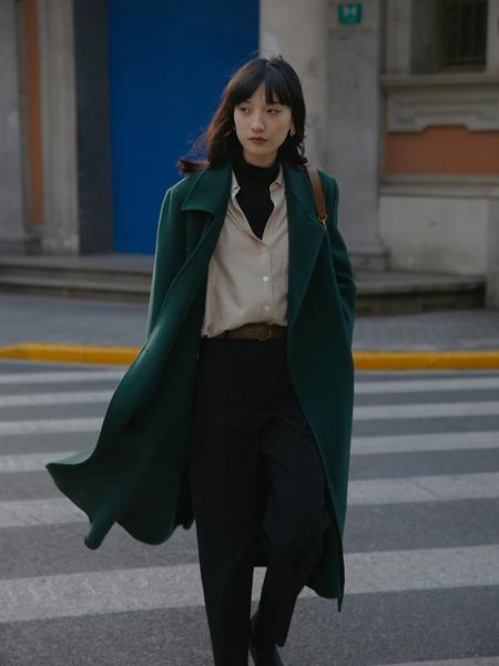 women's wool & blends dark green double-sided woolen coat women hepburn style full mid-length in winter, Black 
women's wool & blends dark green double-sided woolen coat women hepburn style full mid-length in winter, Black