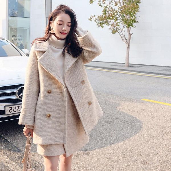 women's wool & blends winter women overcoat woollen skirt suits two piece vintage woolen coat female autumn outerwear, Black
women's wool & blends winter women overcoat woollen skirt suits two piece vintage woolen coat female autumn outerwear, Black