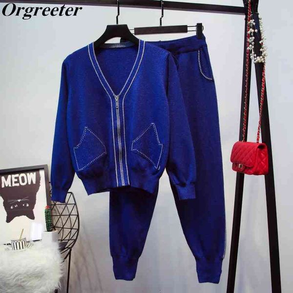 tracksuit woman zipper shining knitted cardigans+ pencil pants 2pcs sets trousers knit autumn winter casual outfit 210525, White
tracksuit woman zipper shining knitted cardigans+ pencil pants 2pcs sets trousers knit autumn winter casual outfit 210525, White