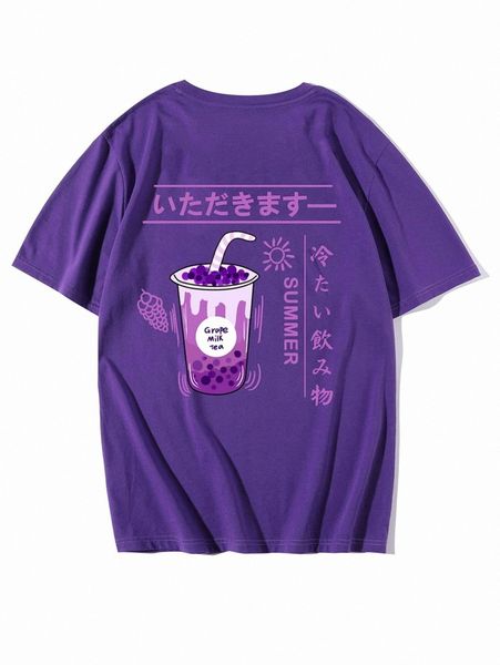 men japanese letter and grapes print tee 622f#, White;black
men japanese letter and grapes print tee 622f#, White;black