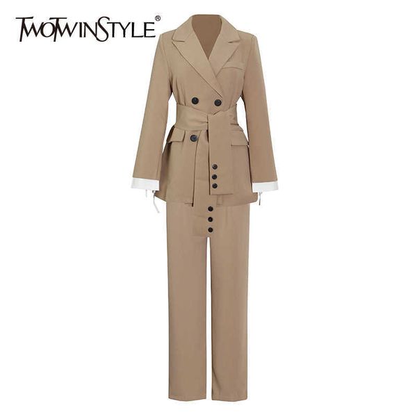twotwinstyle temperament black two piece set for women notched long sleeve sashes blazer high waist wide leg pants female sets 210925, White
twotwinstyle temperament black two piece set for women notched long sleeve sashes blazer high waist wide leg pants female sets 210925, White