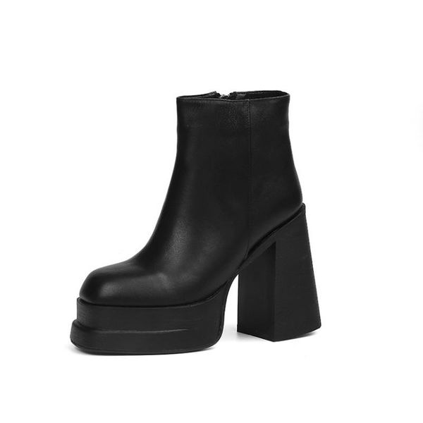 boots high heel women's round head thick bottom low tube leather simple casual shoes, Black
boots high heel women's round head thick bottom low tube leather simple casual shoes, Black