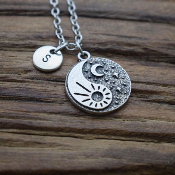 12pcs sun moon yin yang initial necklace tai chi pendants for friend gift chains, Silver
12pcs sun moon yin yang initial necklace tai chi pendants for friend gift chains, Silver