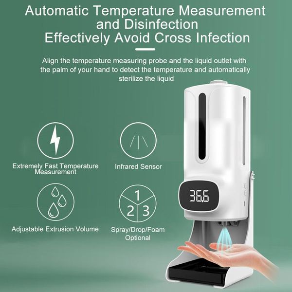 liquid soap dispenser wall mounted with hand k9 pro automatic temperature measurement and disinfection machine alarm
liquid soap dispenser wall mounted with hand k9 pro automatic temperature measurement and disinfection machine alarm