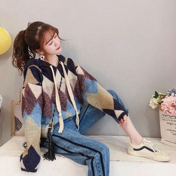 women's sweaters women geometric hooded knitted sweater loose drawstring long-sleeved mid-length pullover ruched female 2021 spring, White;black
women's sweaters women geometric hooded knitted sweater loose drawstring long-sleeved mid-length pullover ruched female 2021 spring, White;black