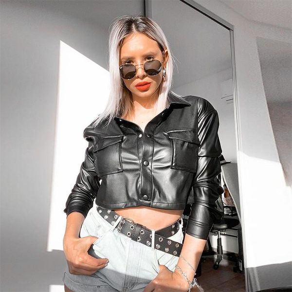 black pu leather short jackets women long sleeve lapel button jacket coat with pockets spring autumn outerwear female women's, Black;brown
black pu leather short jackets women long sleeve lapel button jacket coat with pockets spring autumn outerwear female women's, Black;brown