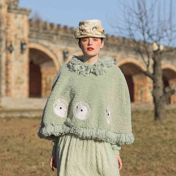 women's knits & tees original design spring autumn winter women vintage cute rabbit embroidery handmade tassels beading cloak short coa, White
women's knits & tees original design spring autumn winter women vintage cute rabbit embroidery handmade tassels beading cloak short coa, White