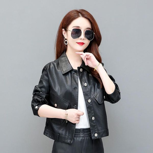 women's leather & faux 2021 women jackets casual motorcycle soft coat female clothing outerwear, Black
women's leather & faux 2021 women jackets casual motorcycle soft coat female clothing outerwear, Black