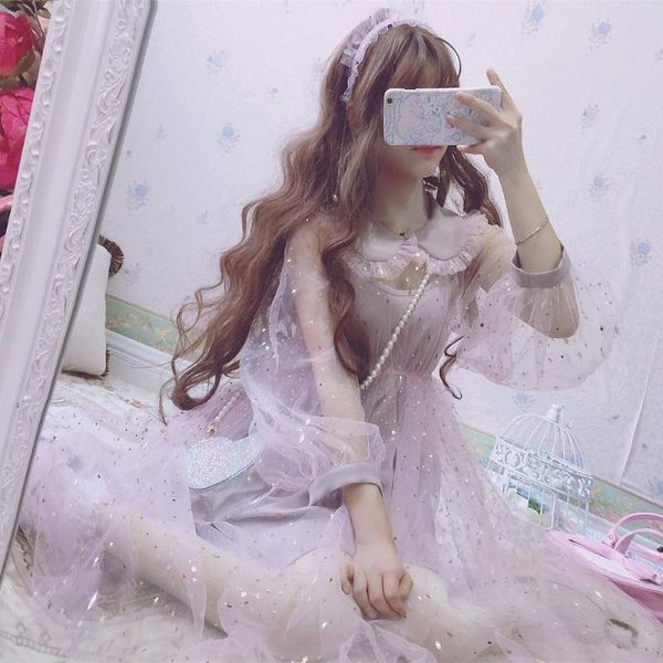casual dresses lolita spring ruffles mesh lantern sleeve women star perspective cute mid-calf purple girls summer dress, Black;gray
casual dresses lolita spring ruffles mesh lantern sleeve women star perspective cute mid-calf purple girls summer dress, Black;gray