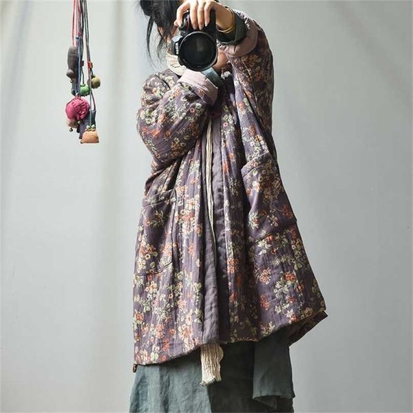 johnature women vintage print floral parkas cotton linen coats button v-neck long sleeve winter warm female 211216, Black
johnature women vintage print floral parkas cotton linen coats button v-neck long sleeve winter warm female 211216, Black