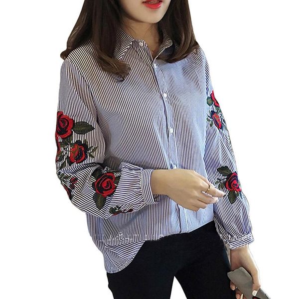 women's blouses & shirts woman spring striped embroidered blouse women casual long sleeve womens and plus sizes, White
women's blouses & shirts woman spring striped embroidered blouse women casual long sleeve womens and plus sizes, White