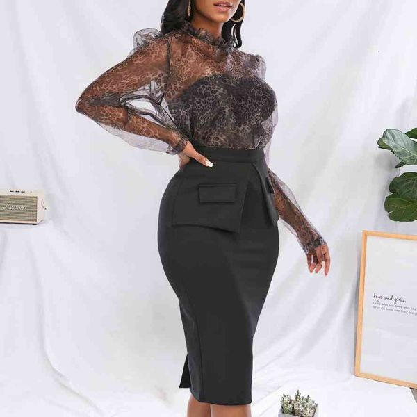 women's blouses & shirts women two pieces sets see through leopard shirt o neck long sleeves high waist party pencil ski, White
women's blouses & shirts women two pieces sets see through leopard shirt o neck long sleeves high waist party pencil ski, White