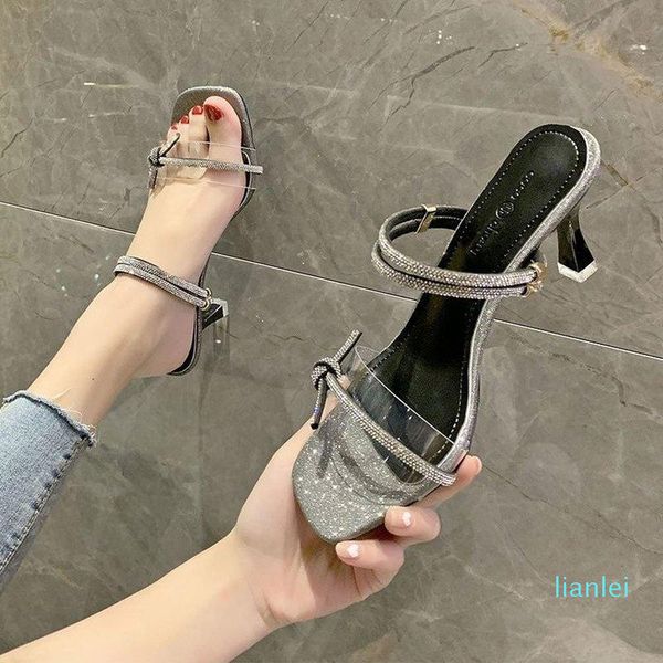 sandals stiletto heel slippers women crystal narrow band transparent pvc summer open toe high, Black
sandals stiletto heel slippers women crystal narrow band transparent pvc summer open toe high, Black
