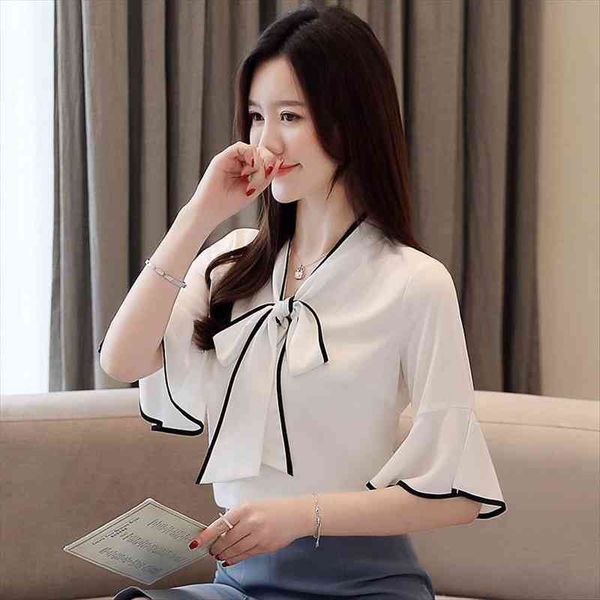 short sleeve chiffon bow womens blouses ruffle blusas mujer de moda, White
short sleeve chiffon bow womens blouses ruffle blusas mujer de moda, White