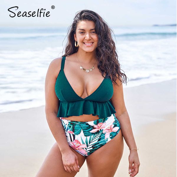seaselfie plus size high waist bikini sets women large size green and floral ruffled two pieces swimsuit swimming suit 210624, White;black
seaselfie plus size high waist bikini sets women large size green and floral ruffled two pieces swimsuit swimming suit 210624, White;black