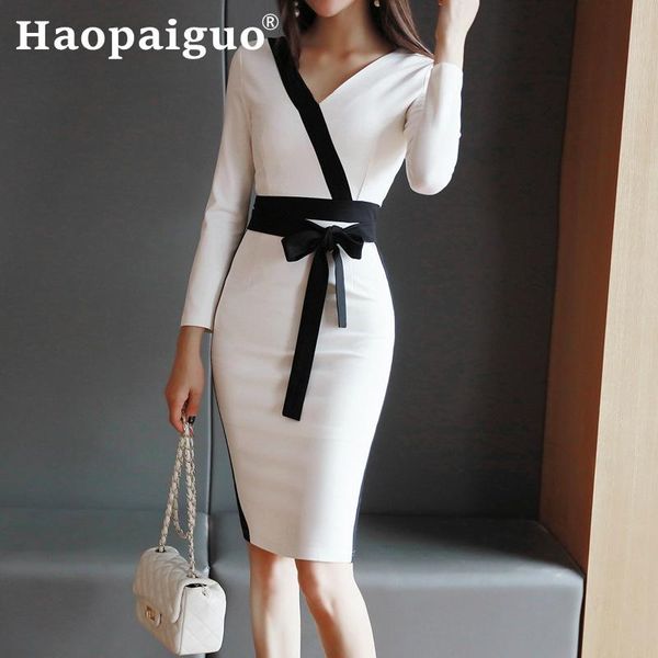 casual dresses 2021 autumn winter contrast black dress women with sashes white work office bodycon ropa mujer, Black;gray
casual dresses 2021 autumn winter contrast black dress women with sashes white work office bodycon ropa mujer, Black;gray