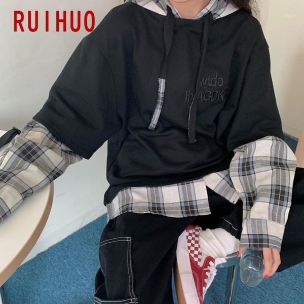 men's hoodies & sweatshirts ruihuo patchwork plaid hoodie men clothing harajuku hooded japan style streetwear m-2xl 2021 arrivals, Black
men's hoodies & sweatshirts ruihuo patchwork plaid hoodie men clothing harajuku hooded japan style streetwear m-2xl 2021 arrivals, Black