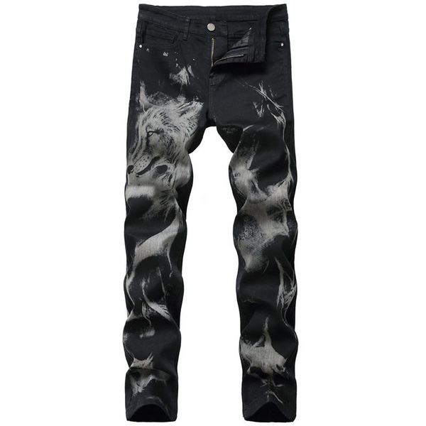men's jeans 2021 fashion mens black slim fit trousers hip hop men punk pants wolf head printed skinny denim spodnie jeansowe homme, Blue
men's jeans 2021 fashion mens black slim fit trousers hip hop men punk pants wolf head printed skinny denim spodnie jeansowe homme, Blue