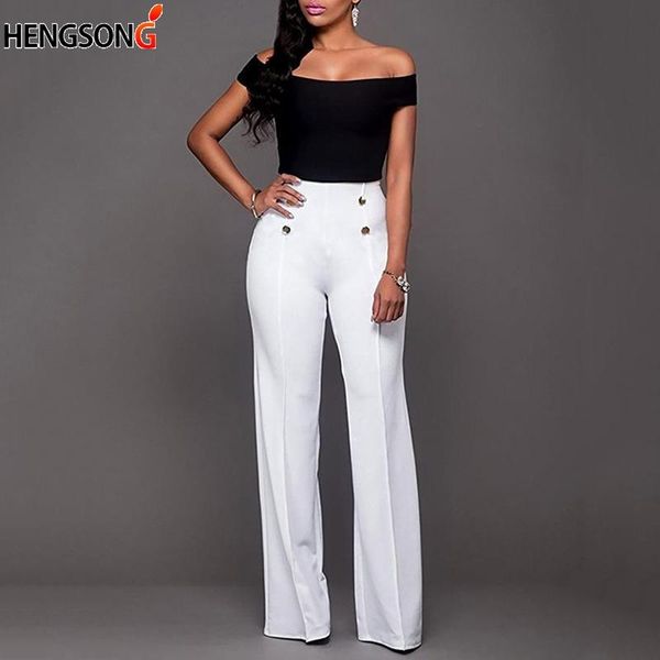 women's pants & capris elegant solid overalls women fashion high waist wide leg causal loose button trousers, Black;white
women's pants & capris elegant solid overalls women fashion high waist wide leg causal loose button trousers, Black;white
