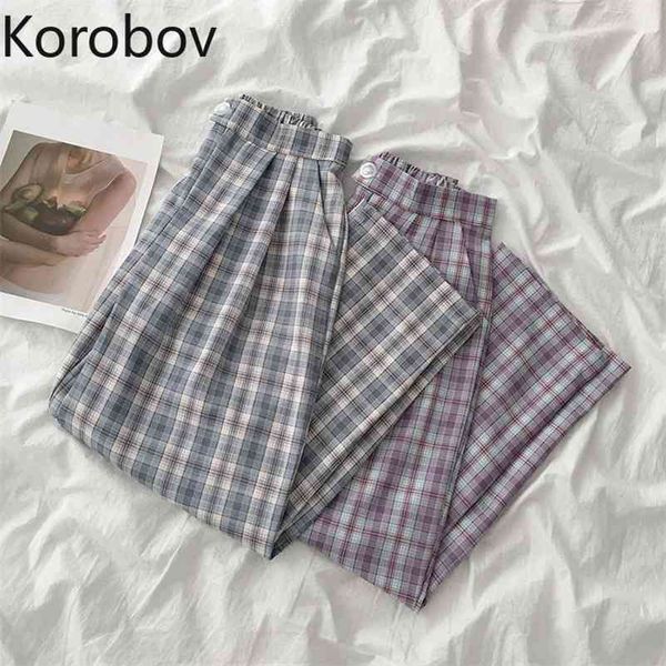 korobov new arrival summer women trousers preppy style vintage korean plaid wide leg pants high waist casual women joggers 210430, Black;white
korobov new arrival summer women trousers preppy style vintage korean plaid wide leg pants high waist casual women joggers 210430, Black;white