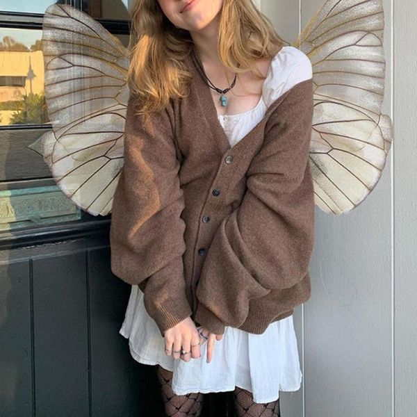 women's knits & tees sweaters woolen cardigan casual autumn v-neck knitted single-breasted loose cute brown vintage solid color comfort, White
women's knits & tees sweaters woolen cardigan casual autumn v-neck knitted single-breasted loose cute brown vintage solid color comfort, White
