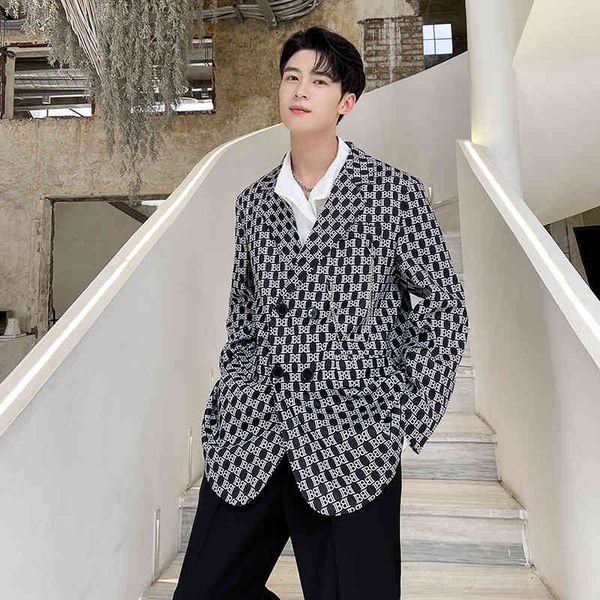 men's suits & blazers autumn printed loose casual jacket blazer man korean fashion streetwear celebrity coat male n6pw, White;black
men's suits & blazers autumn printed loose casual jacket blazer man korean fashion streetwear celebrity coat male n6pw, White;black