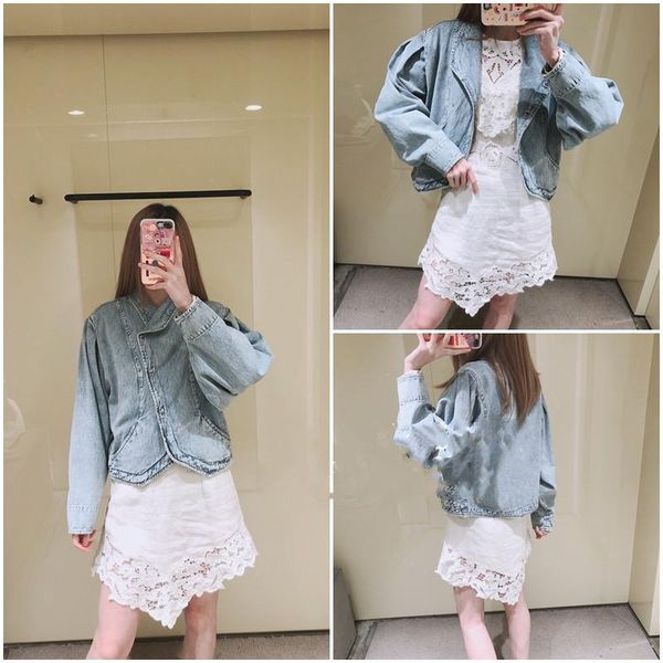 ladies 2021 early spring light blue loose washed denim jacket women's jackets, Black;brown 
ladies 2021 early spring light blue loose washed denim jacket women's jackets, Black;brown