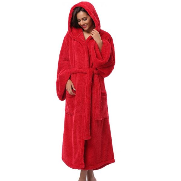 women flannel bath robe sleepwear autumn winter solid plush couple bathrobe thick warm female hooded gowns d30 women's, Black;red
women flannel bath robe sleepwear autumn winter solid plush couple bathrobe thick warm female hooded gowns d30 women's, Black;red
