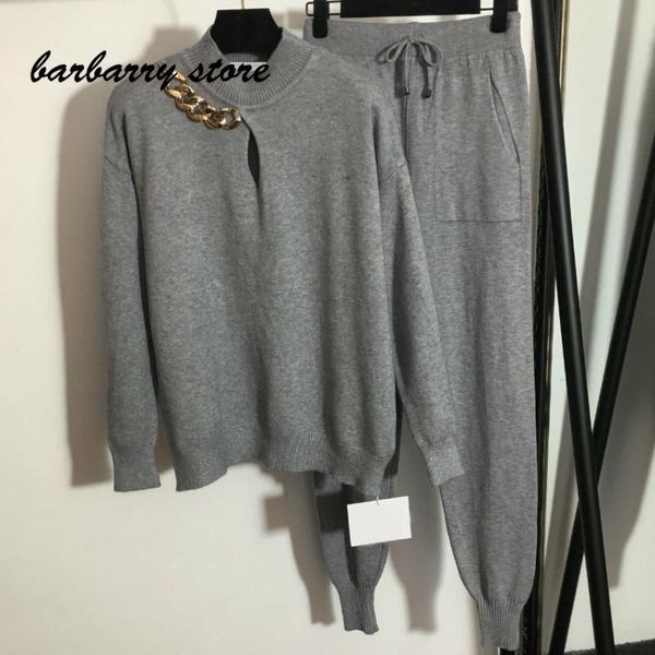 women's two piece pants 21 luxury design high-end hardware chain chest hole fashion round neck sweater + high waist slim temperament kn, White
women's two piece pants 21 luxury design high-end hardware chain chest hole fashion round neck sweater + high waist slim temperament kn, White