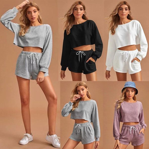 women's shorts autumn solid color 2 piece sets womens outfits summer clothes crop long sleeve drawstring casual short tracksuit women, White;black
women's shorts autumn solid color 2 piece sets womens outfits summer clothes crop long sleeve drawstring casual short tracksuit women, White;black