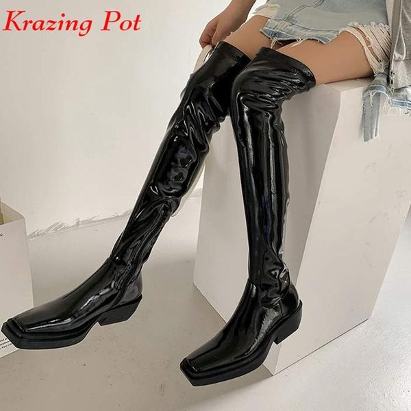 boots krazing pot cow leather modern keep warm winter square toe slip on street wear nightclub stretch over-the-knee, Black
boots krazing pot cow leather modern keep warm winter square toe slip on street wear nightclub stretch over-the-knee, Black